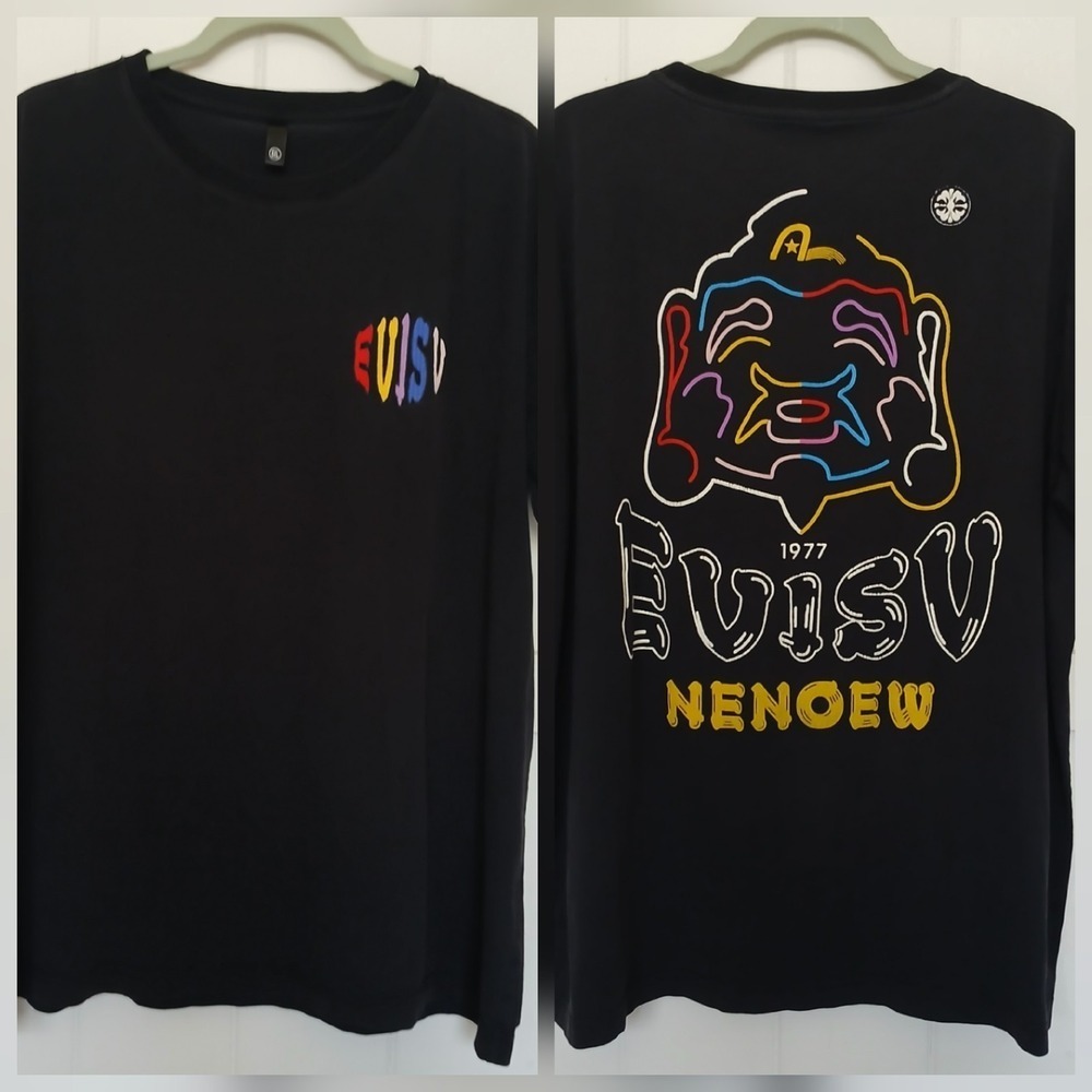 EVISU T-Shirt Men's 5XL Graphic Tee Made In Japan Patch Logo Black Cotton Nenoew